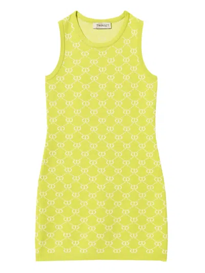 Twinset Kids' Monogram Jacquard Dress In Yellow