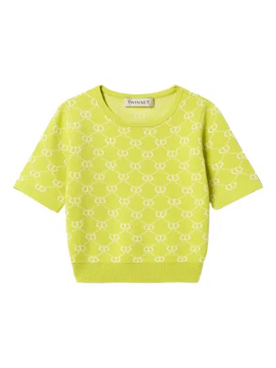 Twinset Kids' Monogram Jacquard Top In Yellow