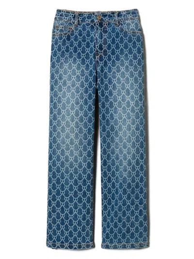 Twinset Kids' Monogram Jeans In Blue