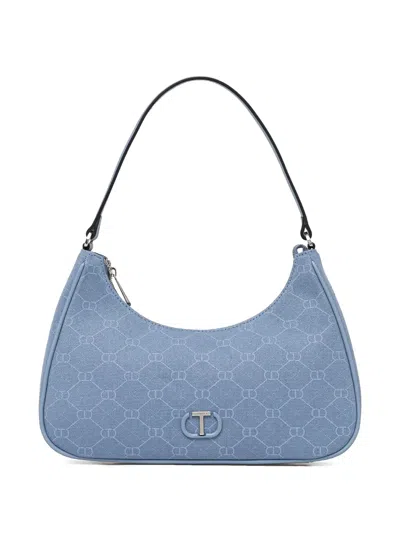 Twinset Monogram-print Shoulder Bag In Blue