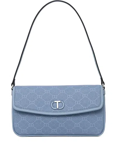 Twinset Monogram-print Shoulder Bag In Blue