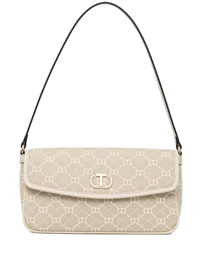 Twinset Monogram-print Shoulder Bag In Neutrals