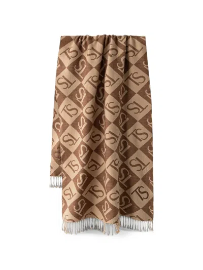 Twinset Monogram-pattern Fringed Scarf In Brown