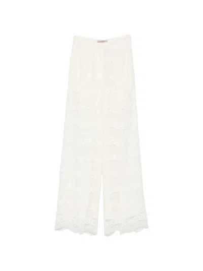 Twinset Twin-set Mother Of Pearl Cotton Trousers In White