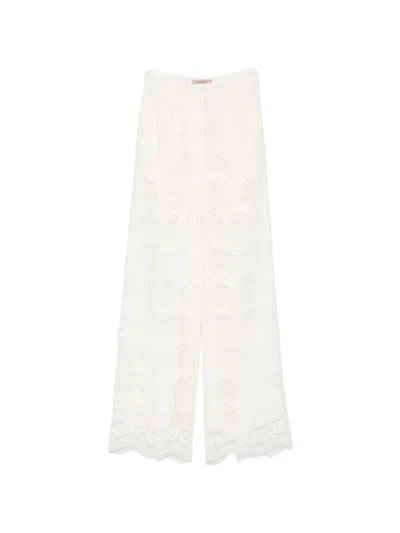 Twinset Twin-set Mother Of Pearl Cotton Trousers In White