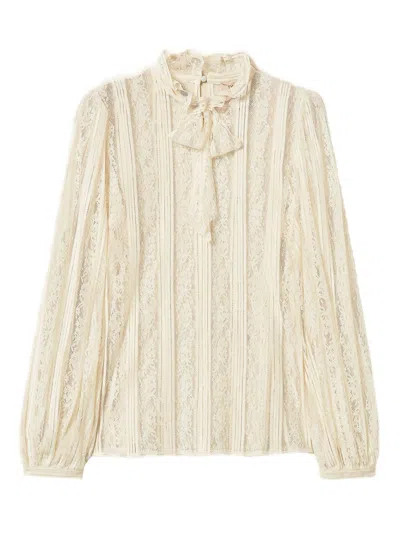 Twinset Twin-set Mother Of Pearl Striped Shirt In Neutral