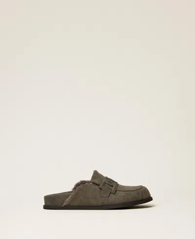 Twinset Mules With Logo In Gray
