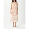 Twinset Midi Dress In White Linen With Print In Neutral