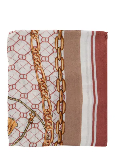 Twinset Multicolor Scarf With Geometric Chain Print In Viscose Woman In White