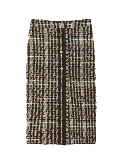 Twinset Myfo Bouclé Midi Skirt With Buttons In Multi