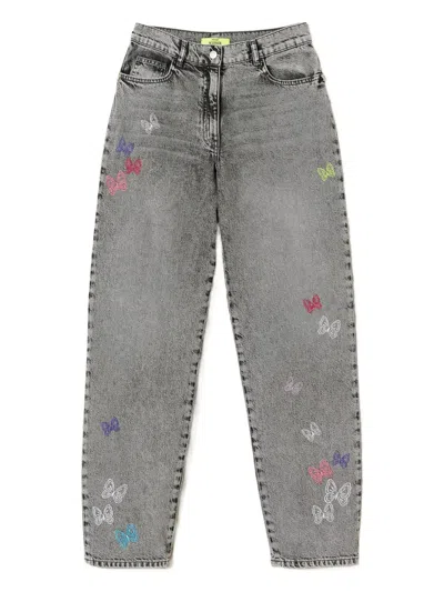 Twinset Myfo Embroidered Barrel Jeans In Gray