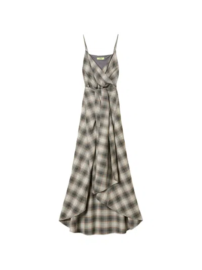 Twinset Myfo Midi Dress In Check Flannel In Gray