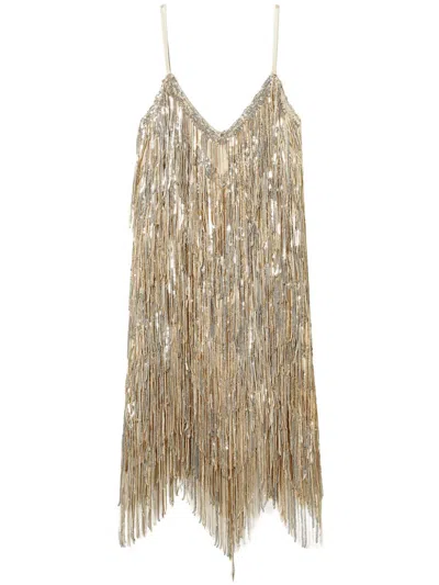 Twinset Myfo Sequin Fringed Mini Dress In Gold