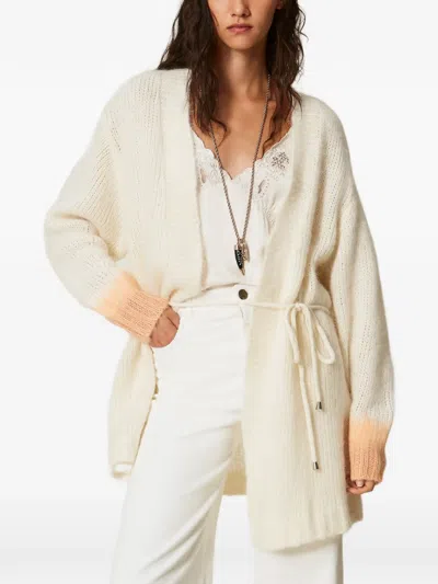 Twinset Myfo Two-tone Wool Blend Cardigan In Neutral