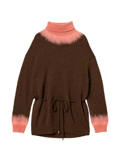 Twinset Myfo Two-tone Wool-blend Maxi Sweater In Brown