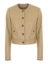 Twinset Nappa Effect Jacket With Oval-t Buttons In Beige
