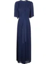 Twinset Twin-set Navy Blue Fully Pleated Maxi Dress In Blue
