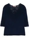 Twinset Twin-set Deep V-neck Sweater With Lace Detailing