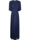 Twinset Twin-set Navy Blue Fully Pleated Maxi Dress In Blue