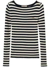Twinset White And Black Top With Ribbed Design And All-over Striped Motif
