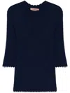 Shop Twinset Navy Blue Sweater With Half-length Sleeves