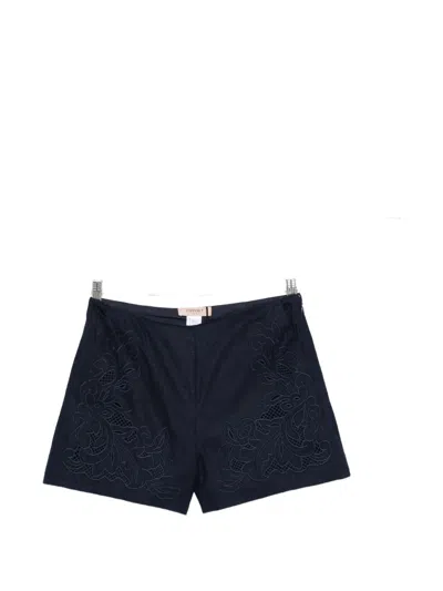 Twinset Night Blue Floral Embroidered Shorts