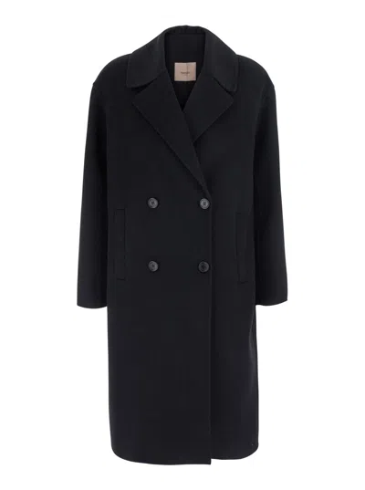 Twinset Notched Collar Coat In Black