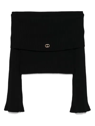 Twinset Kids' Off-shouder Sweater In Black