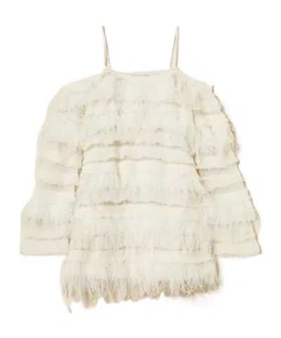 TWINSET OFF-SHOULDER FEATHER-DETAIL DRESS