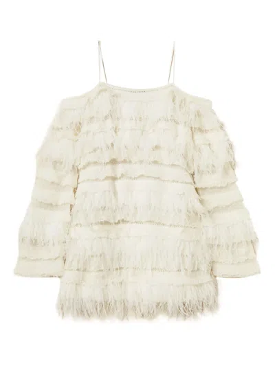 Twinset Off-shoulder Feather-detail Dress In Neutral