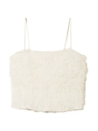 Twinset Twin-set Off White Ruffle Tulle Top In Neutral