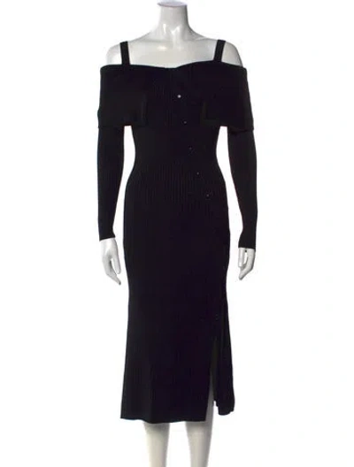 Pre-owned Twinset Off-the-shoulder Midi Length Dress In Black