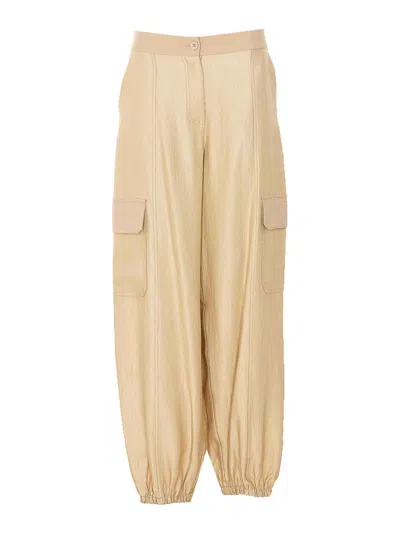 Twinset High-waisted Wide-leg Cotton Cargo Trousers In Brown