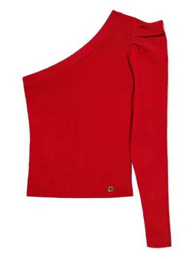 Twinset One-shoulder Draped Top In Red