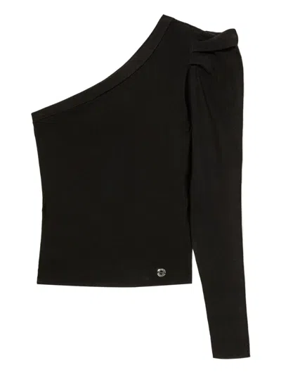 Twinset One-shoulder Draping Top In Black
