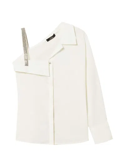 Twinset One-shoulder Embellished Shirt In Neutral