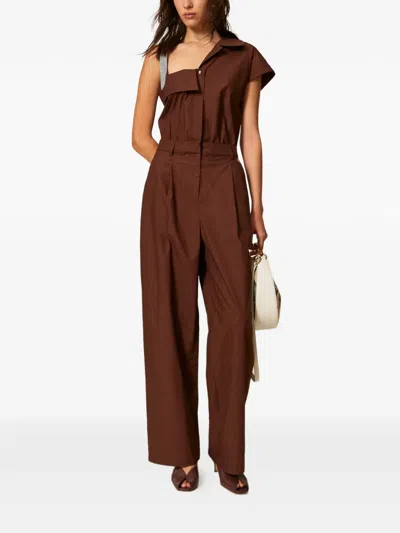 Twinset One-shoulder Jumpsuit In Brown