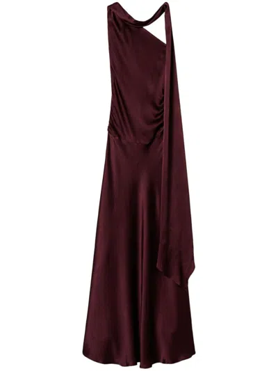 Twinset One-shoulder Satin Dress In Brown