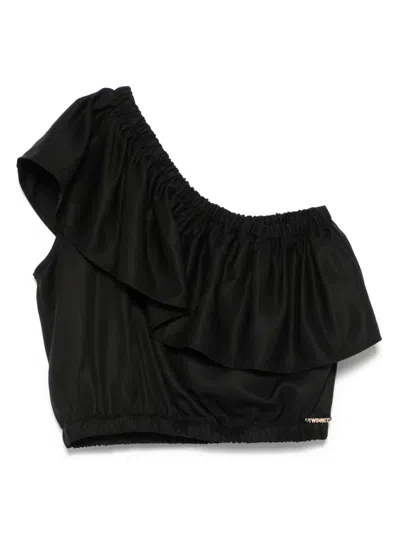Twinset Kids' One-shoulder Top In Black