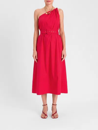 Twinset One-shoulder Cotton Midi Dress With Adjustable Belt In Brown