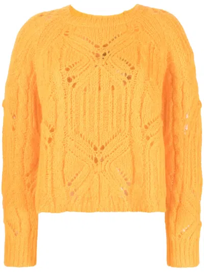 Twinset Open Cable-knit Long-sleeve Jumper In Orange