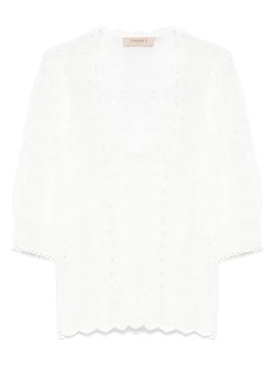 Twinset Open-knit Blouse In White