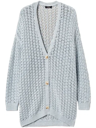 Twinset Open-knit Cardigan In Blue