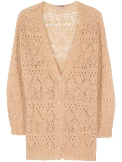 Twinset Open-knit Cardigan In Neutrals