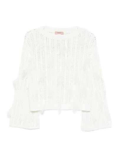 Twinset Open-knit Jumper With Feather Details In White