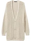 Twinset Open-knit Maxi Cardigan In Neutrals