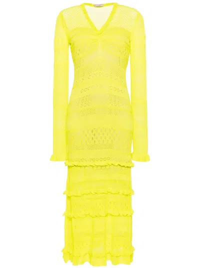 Twinset Open-knit Maxi Dress In 黄色