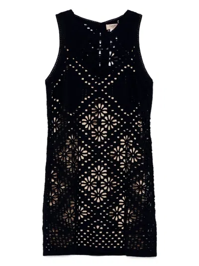 Twinset Open-knit Mini Dress In Black