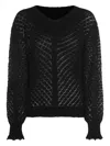 Twinset Open-knit Ruffled-cuff Sweater In Black