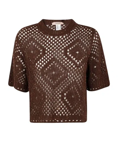 TWINSET OPEN-KNIT SHORT-SLEEVE TOP